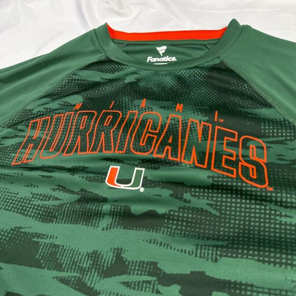 UM Miami Hurricanes Mens XL Camo Fanatics Green Arch Outline Raglan T-Shirt - Picture 3 of 6